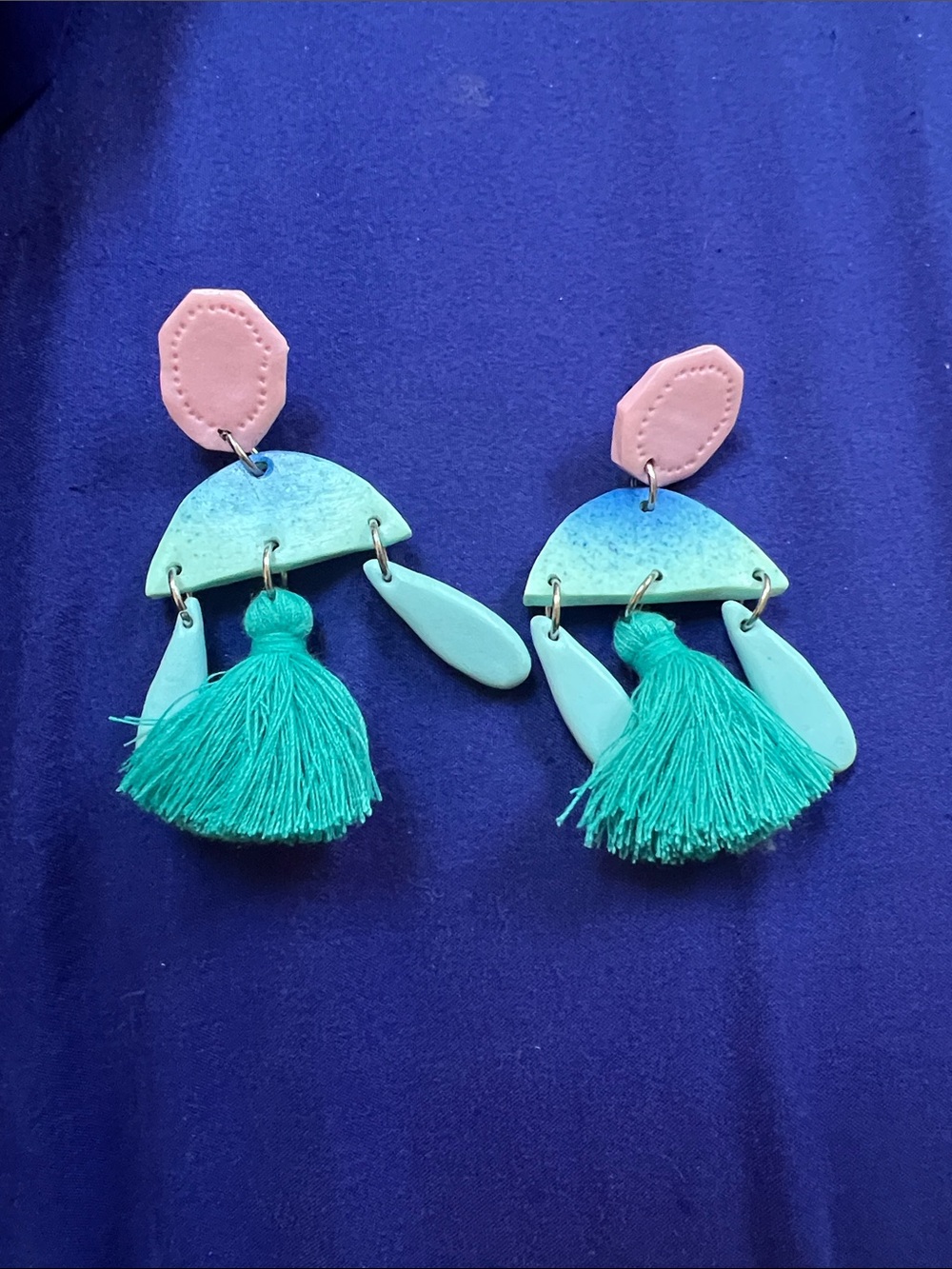 Anthropologie Pink and Teal Tassel Statement Earrings